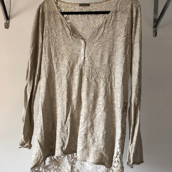 Soft Gray Lace Back Henley - Picture 2 of 5